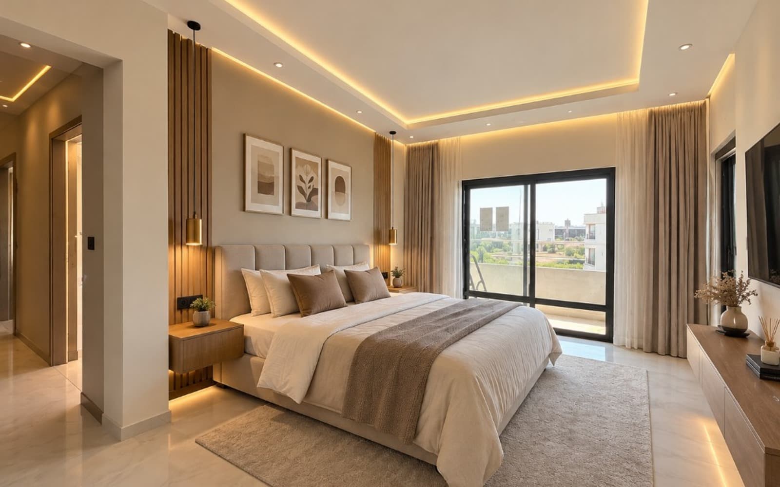 Après — chambre terminée avec faux plafond et finitions placo